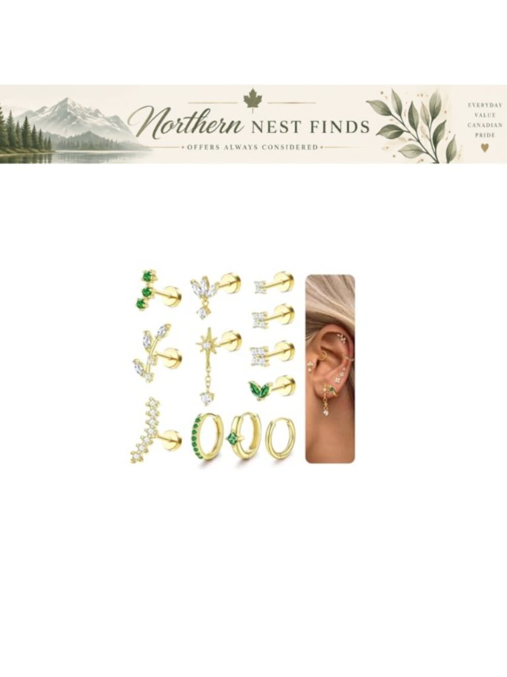 Stainless Steel 14K Gold Plated Flat Back Cartilage Earrings Tragus Helix
